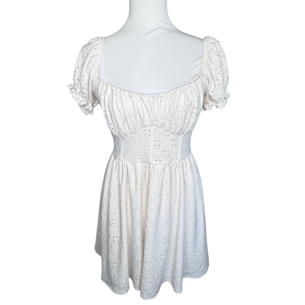 Windsor White Eyelet Lace Milkmaid Mini Dress Puff Sleeve Corset Waist Size M